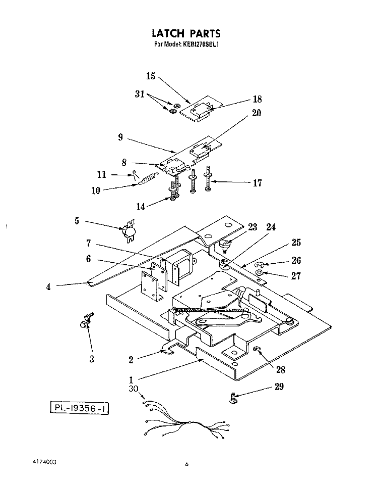 LATCH Diagram and Parts List for KEBI270SBL1  KitchenAid Wall Oven