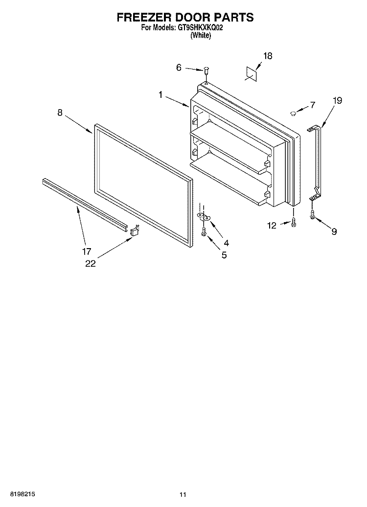 FREEZER DOOR Diagram and Parts List for GT9SHKXKQ02  Whirlpool Refrigerator