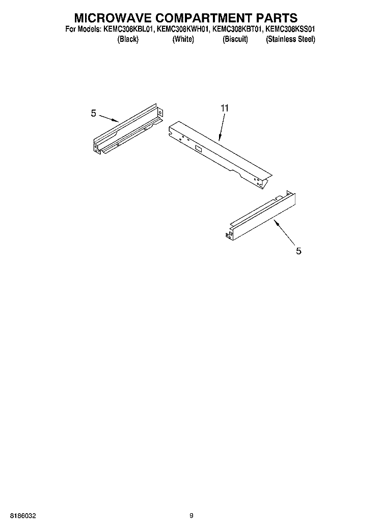 MICROWAVE COMPARTMENT PARTS Diagram and Parts List for KEMC308KSS01  KitchenAid Microwave Oven Combo
