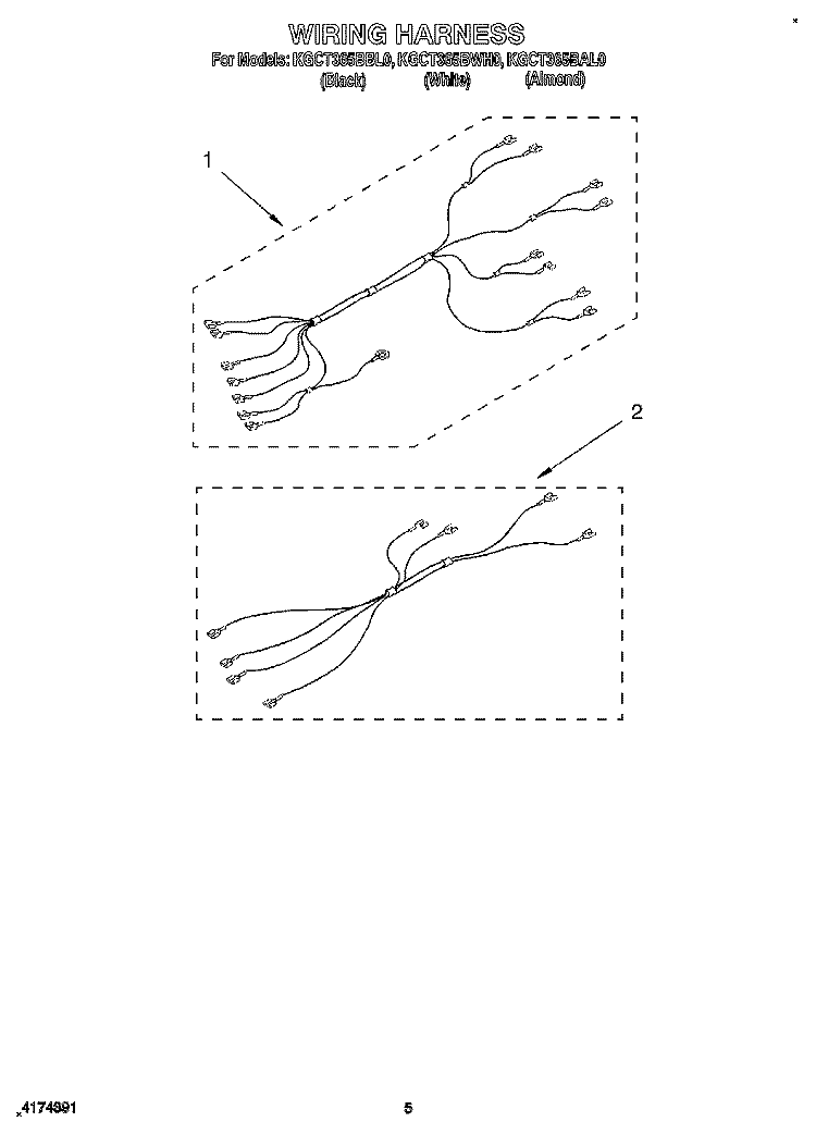 WIRING HARNESS Diagram and Parts List for KGCT365BBL0  KitchenAid Cooktop