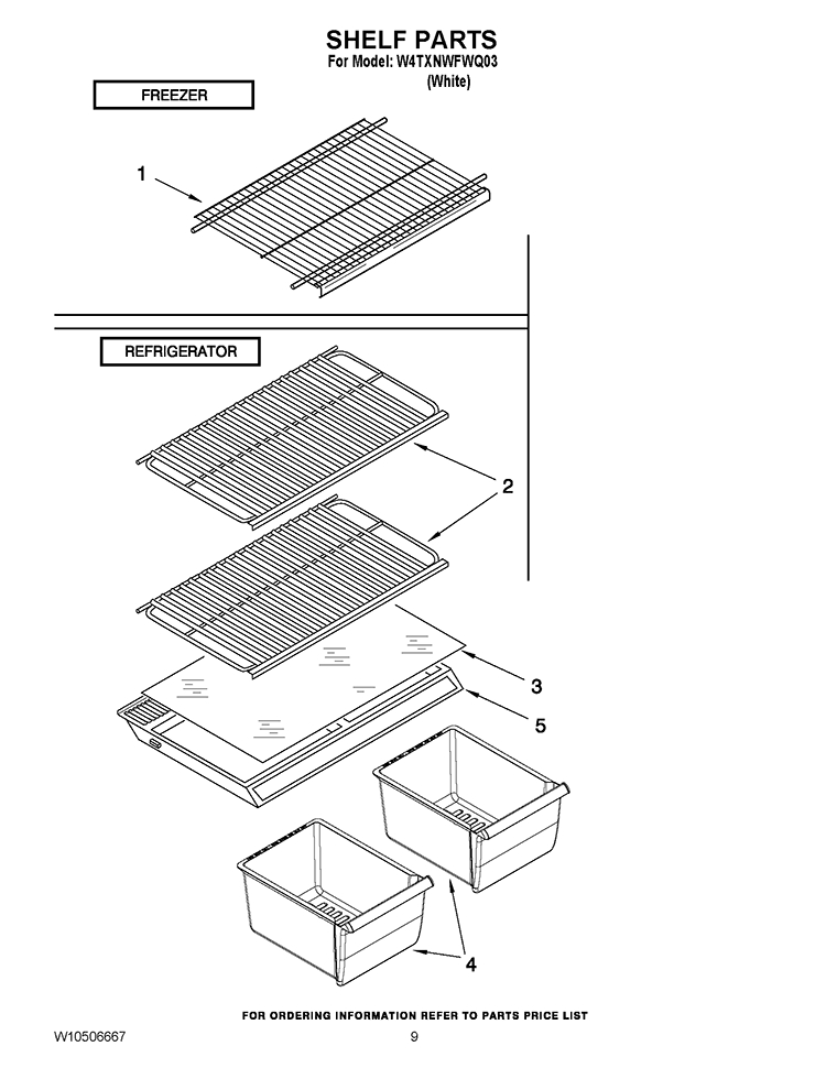 SHELF PARTS Diagram and Parts List for W4TXNWFWQ03  Whirlpool Refrigerator