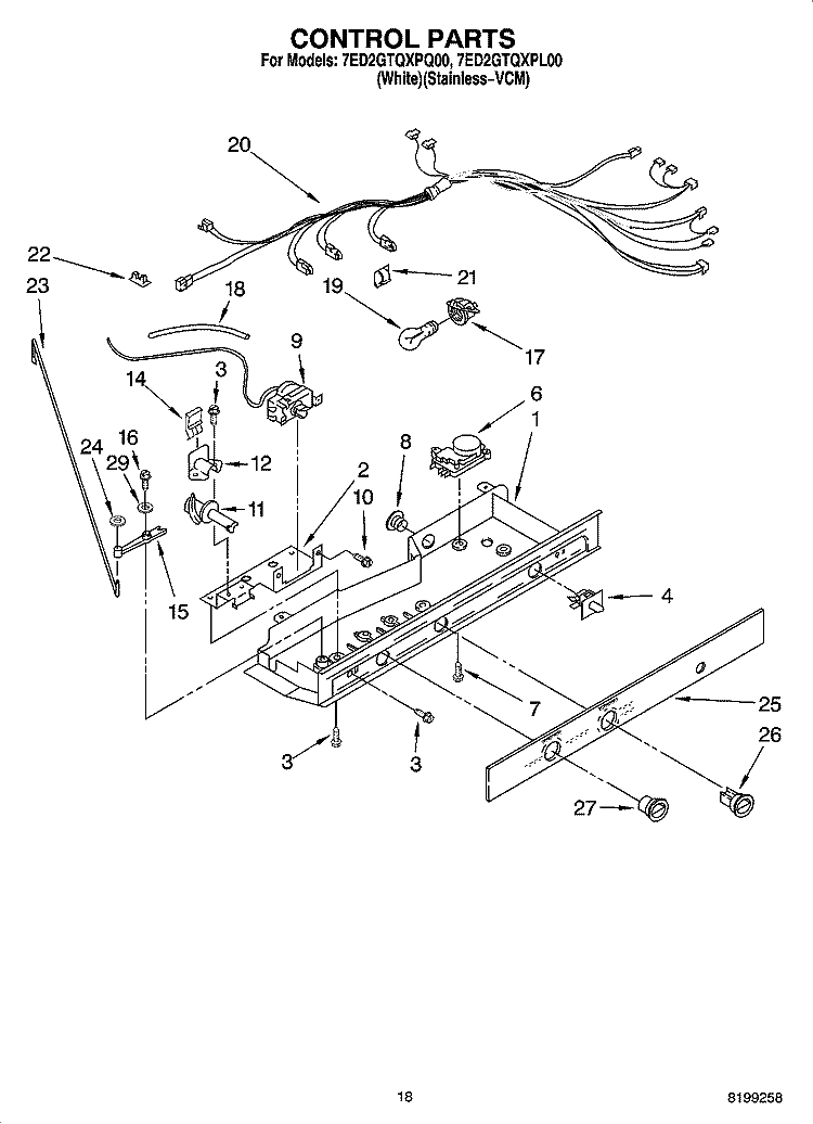 CONTROL PARTS Diagram and Parts List for 7ED2GTQXPL00  Whirlpool Refrigerator