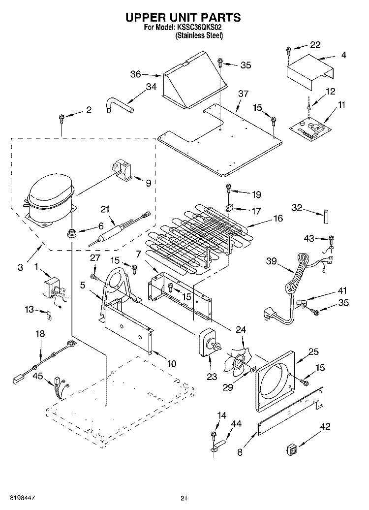 UPPER UNIT PARTS Diagram and Parts List for KSSC36QKS02  KitchenAid Refrigerator