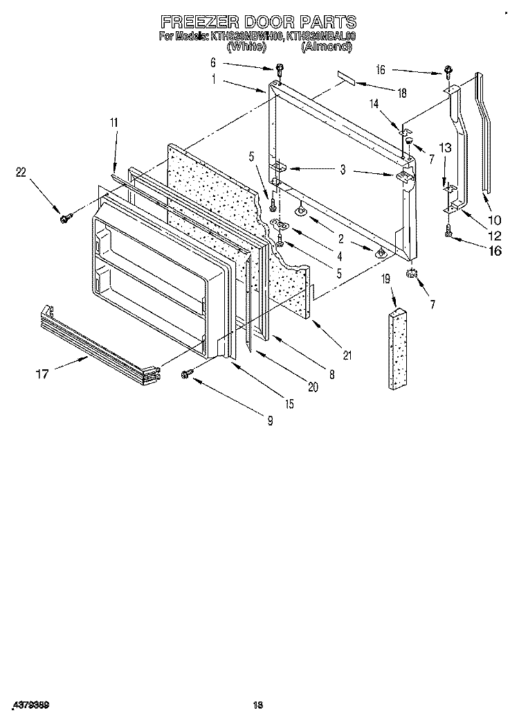 FREEZER DOOR Diagram and Parts List for KTHS20MBAL00  KitchenAid Refrigerator