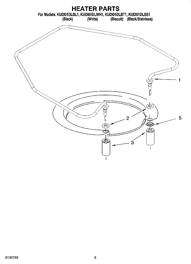 HEATER PARTS Diagram and Parts List for KUDI01DLBT1  KitchenAid Dishwasher
