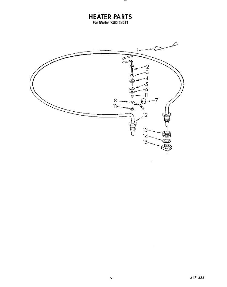 HEATER Diagram and Parts List for KUDI220T1  KitchenAid Dishwasher