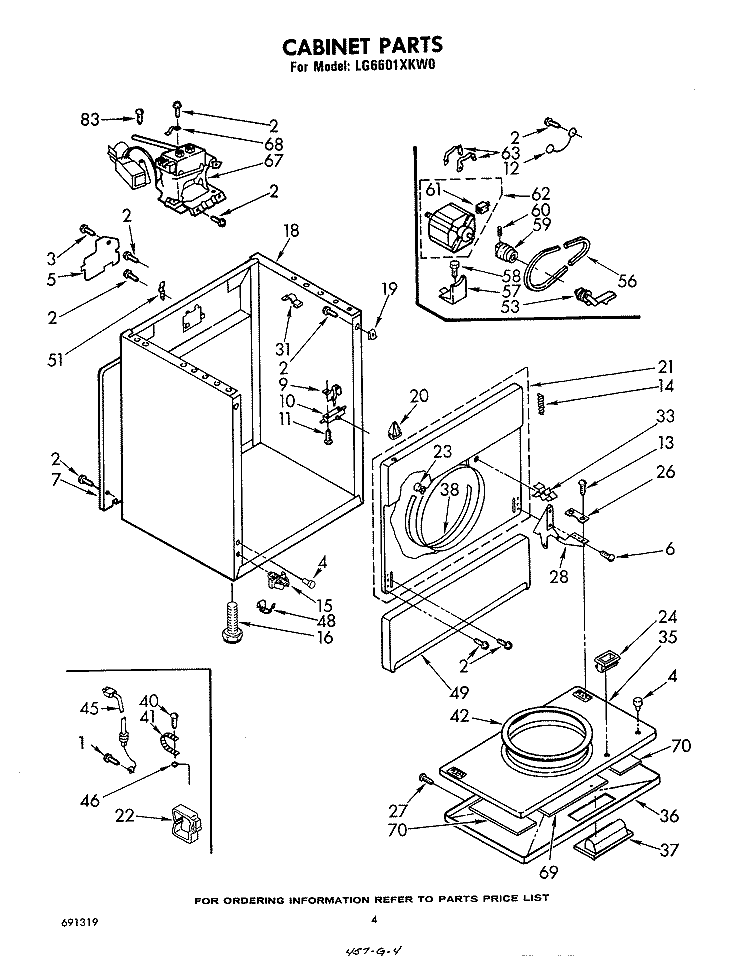 CABINET Diagram and Parts List for LG6601XKW0  Whirlpool Dryer