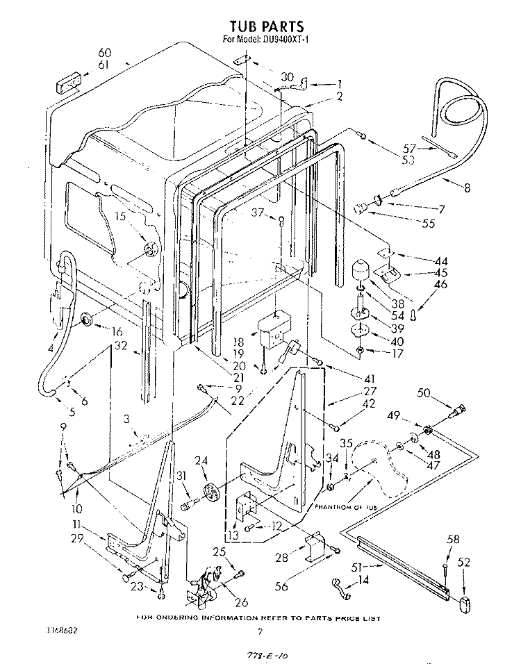 TUB , LITERATURE AND OPTIONAL Diagram and Parts List for DU9400XT1  Whirlpool Dishwasher