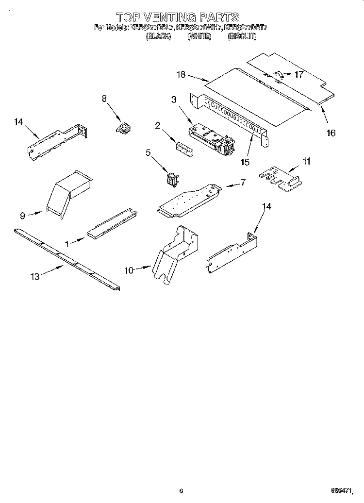 TOP VENTING, OPTIONAL Diagram and Parts List for KEBS277DBL7  KitchenAid Wall Oven