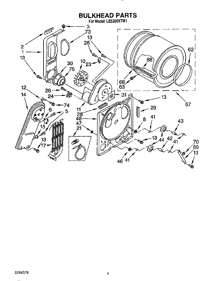SECTION Diagram and Parts List for LE5200XTW1  Whirlpool Dryer