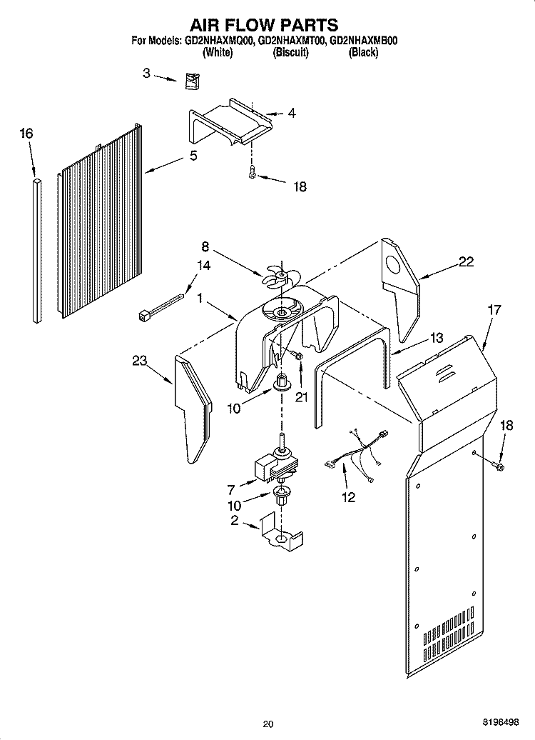 AIR FLOW PARTS, PARTS NOT ILLUSTRATED Diagram and Parts List for GD2NHAXMQ00  Whirlpool Refrigerator