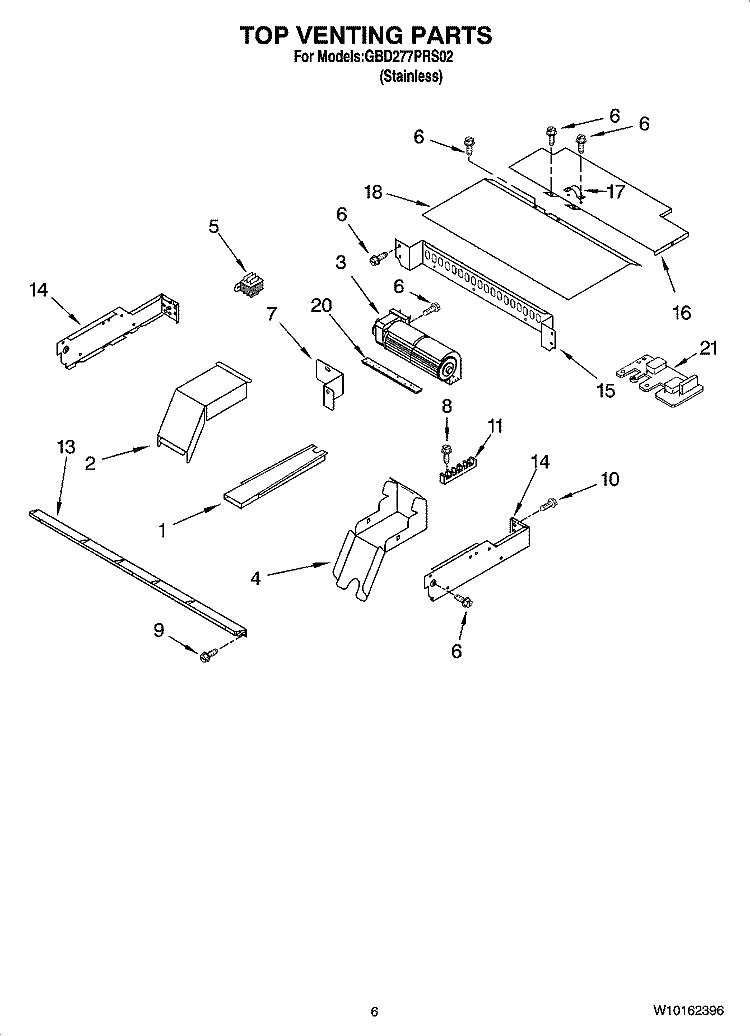 TOP VENTING PARTS, OPTIONAL PARTS Diagram and Parts List for GBD277PRS02  Whirlpool Wall Oven
