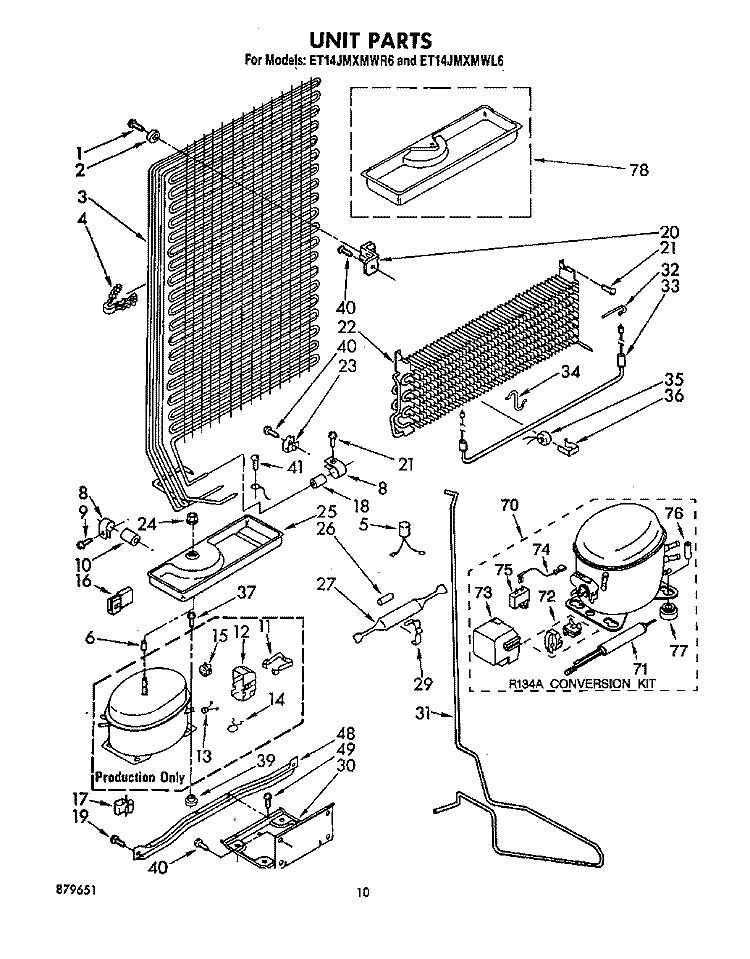 UNIT Diagram and Parts List for ET14JMXMWR6  Whirlpool Refrigerator