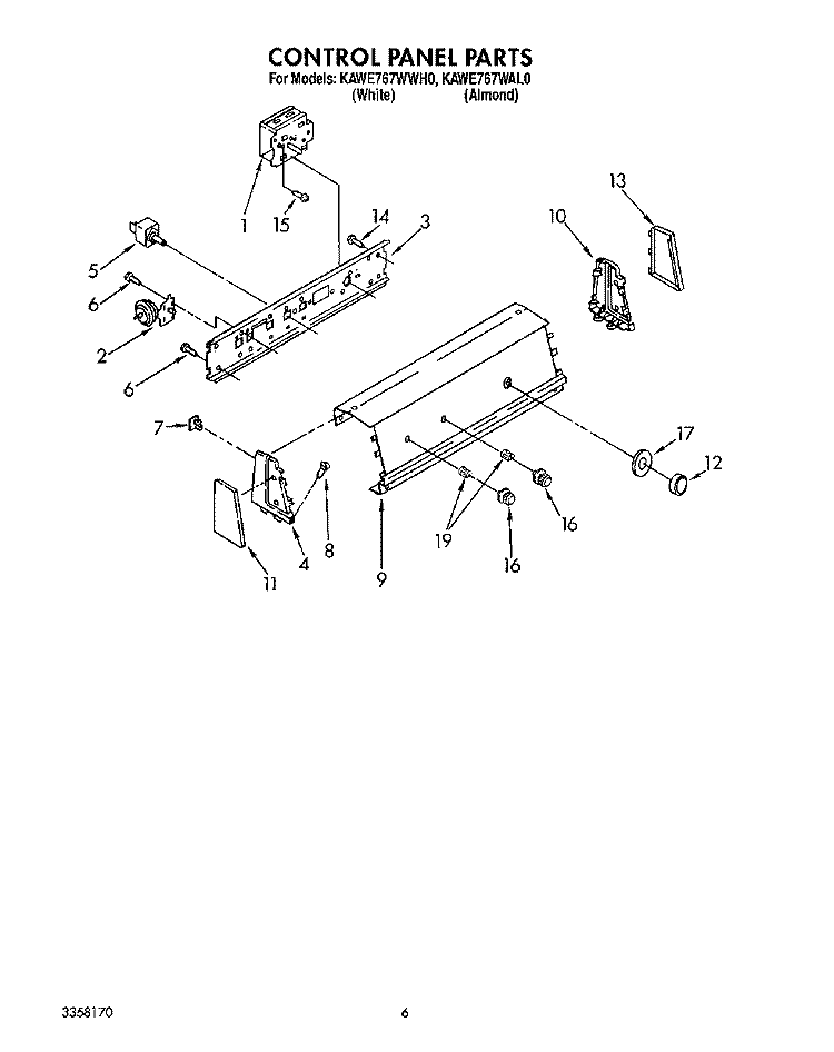 CONTROL PANEL Diagram and Parts List for KAWE767WWH0  KitchenAid Washer
