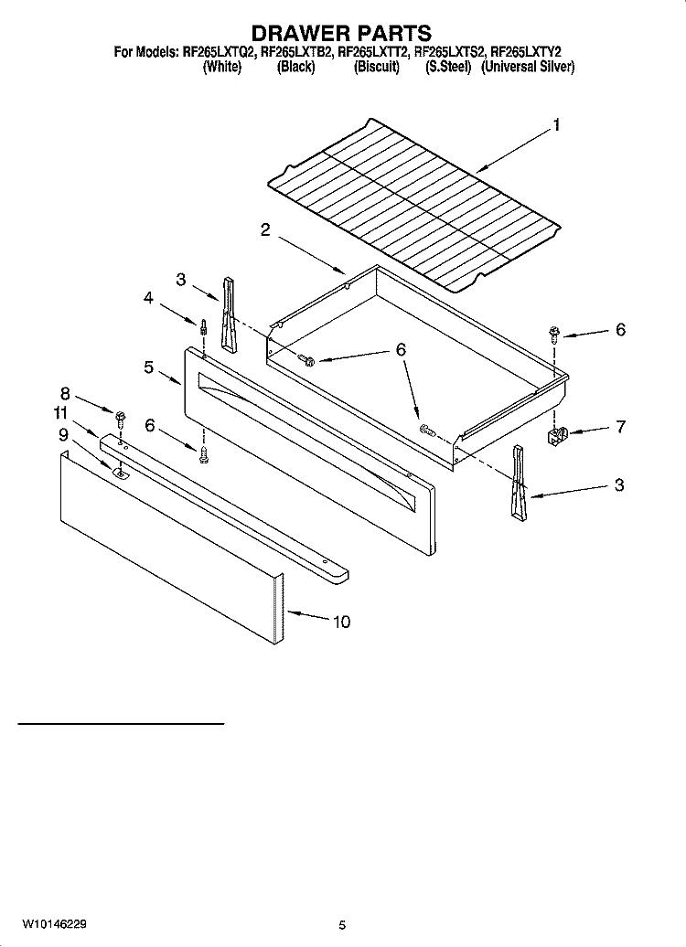 DRAWER PARTS Diagram and Parts List for RF265LXTB2  Whirlpool Range