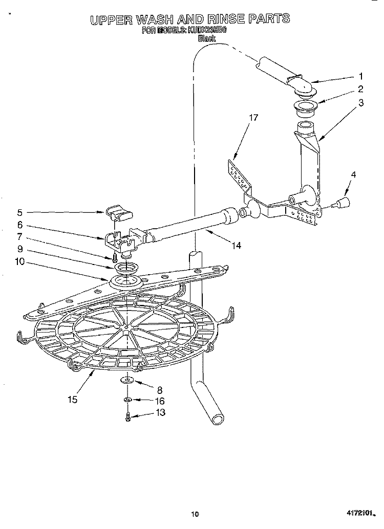 UPPER WASH AND RINSE Diagram and Parts List for KUDX23HB0  KitchenAid Dishwasher