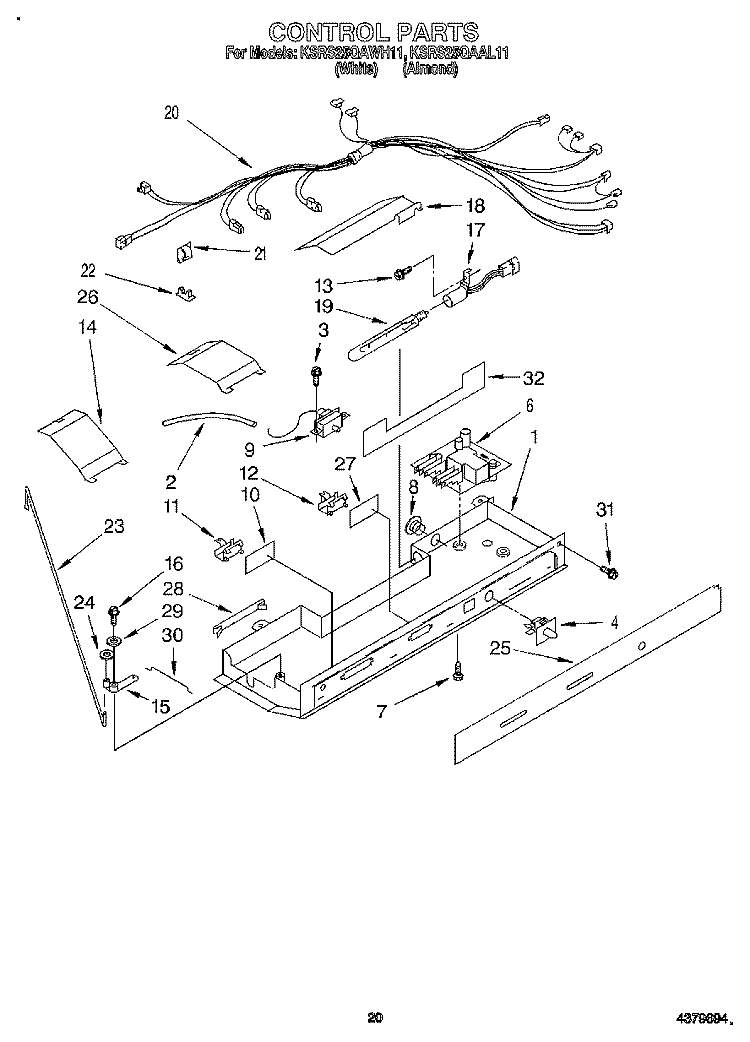 CONTROL, LIT/OPTIONAL Diagram and Parts List for KSRS25QAAL11  KitchenAid Refrigerator