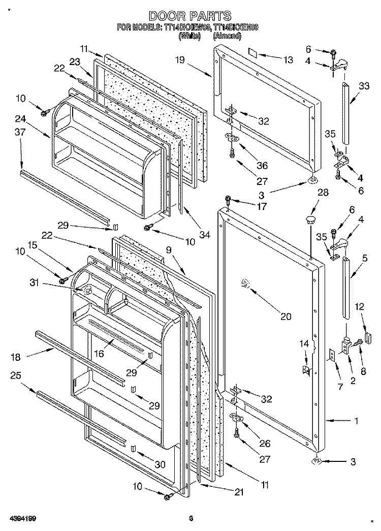 DOOR Diagram and Parts List for TT14DKXEN00  Estate Refrigerator