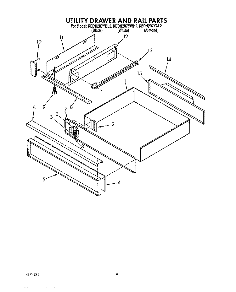 UTILITY DRAWER AND RAIL Diagram and Parts List for KEDH207YBL2  KitchenAid Range