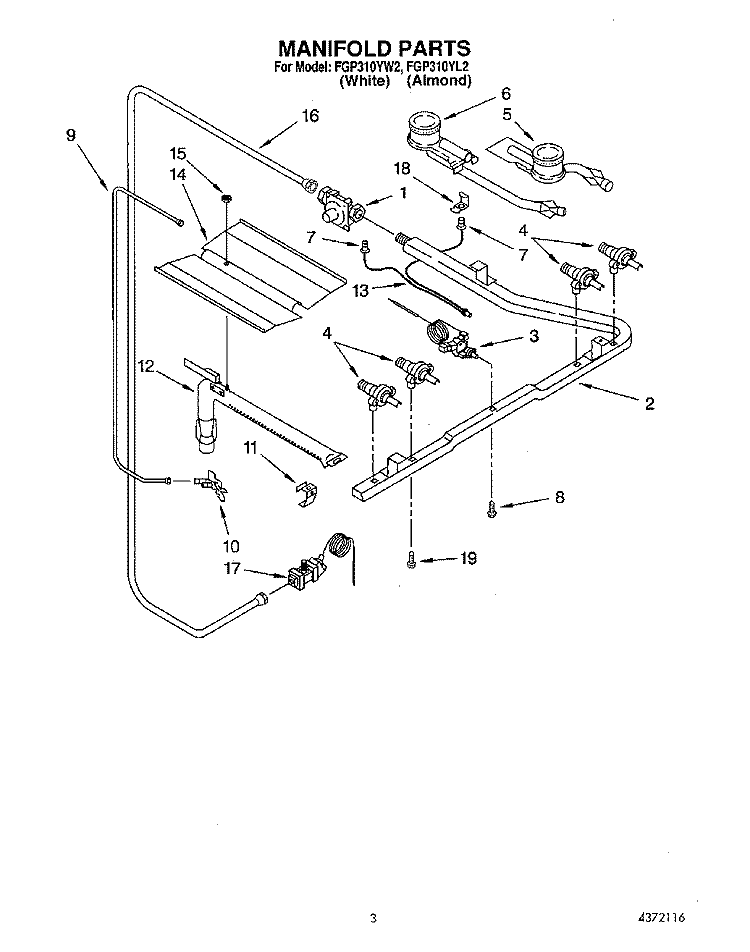 MANIFOLD Diagram and Parts List for FGP310YW2  Roper Range
