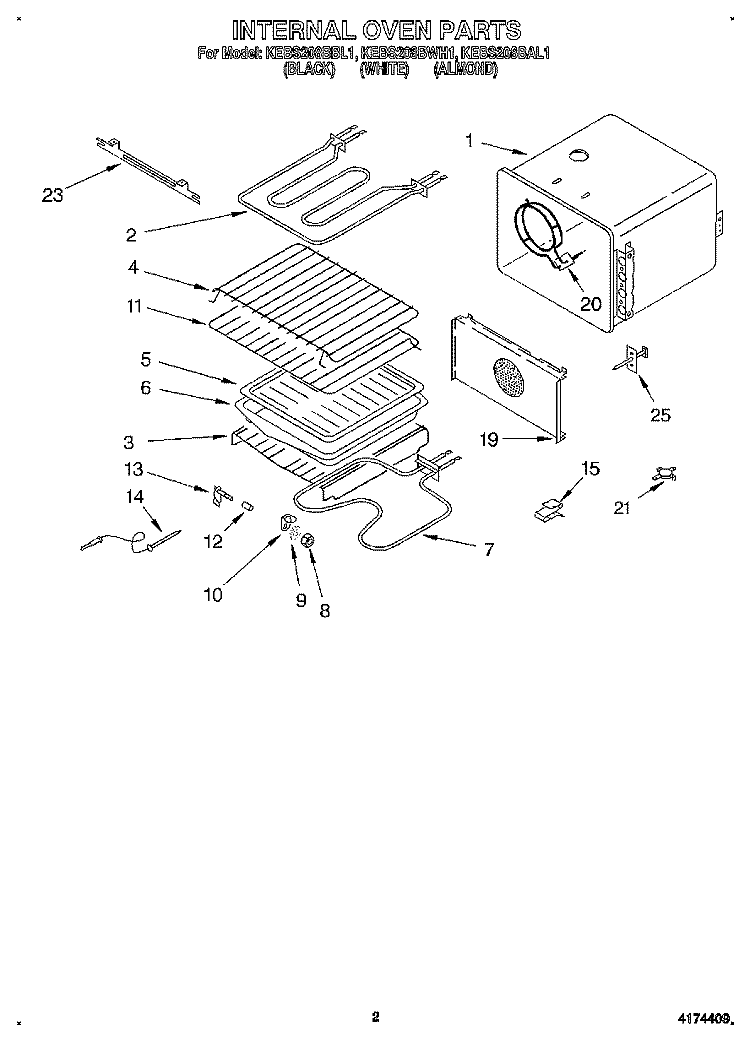 INTERNAL OVEN Diagram and Parts List for KEBS208BBL1  KitchenAid Wall Oven
