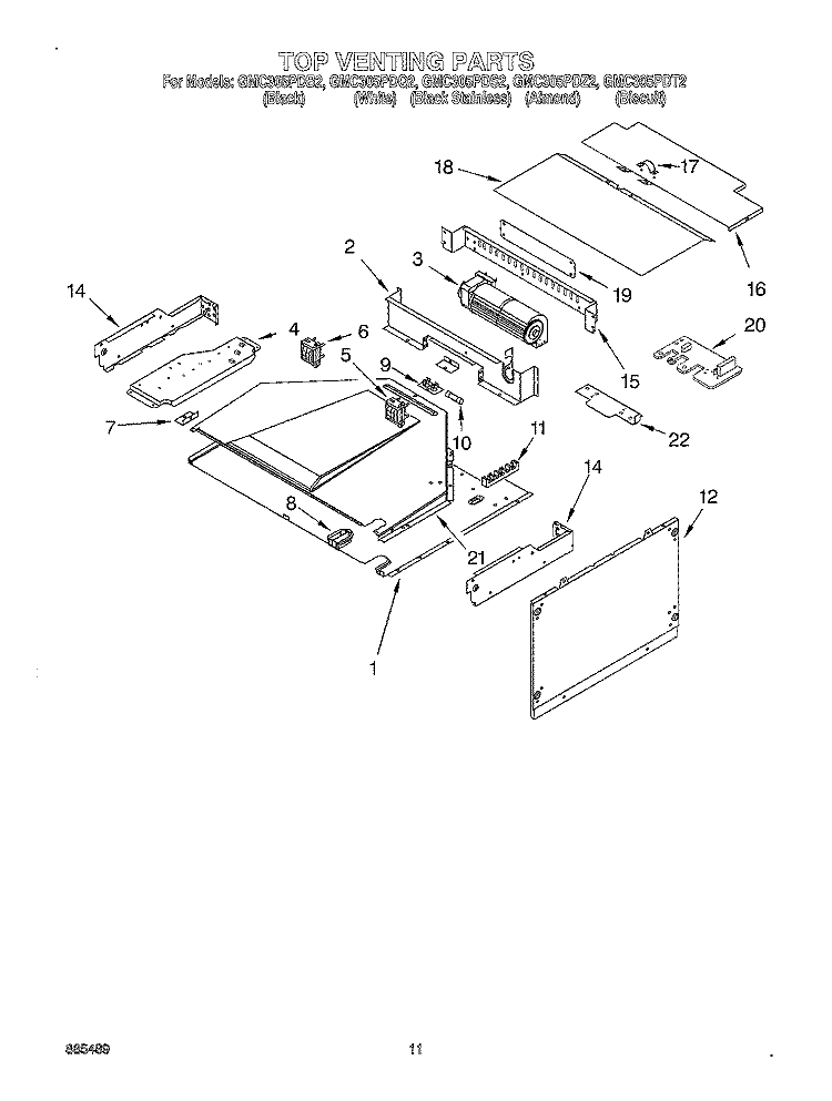 TOP VENTING, OPTIONAL Diagram and Parts List for GMC305PDB2  Whirlpool Microwave Oven Combo