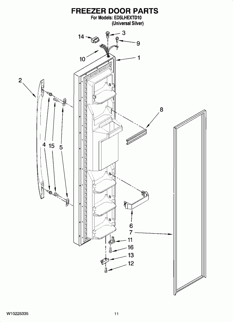 FREEZER DOOR PARTS Diagram and Parts List for ED5LHEXTD10  Whirlpool Refrigerator