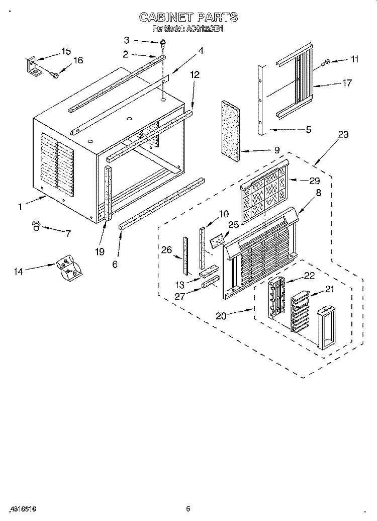CABINET Diagram and Parts List for ACQ122XD1  Whirlpool Air Conditioner