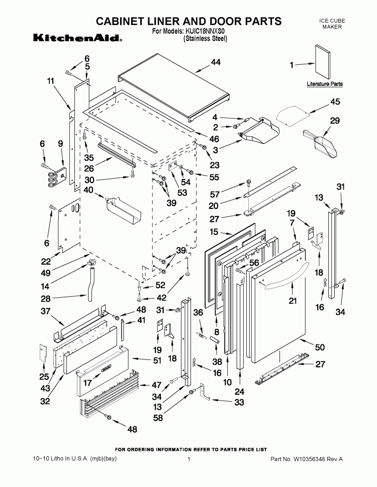 CABINET LINER AND DOOR PARTS Diagram and Parts List for KUIC18NNXS0  KitchenAid Ice Maker