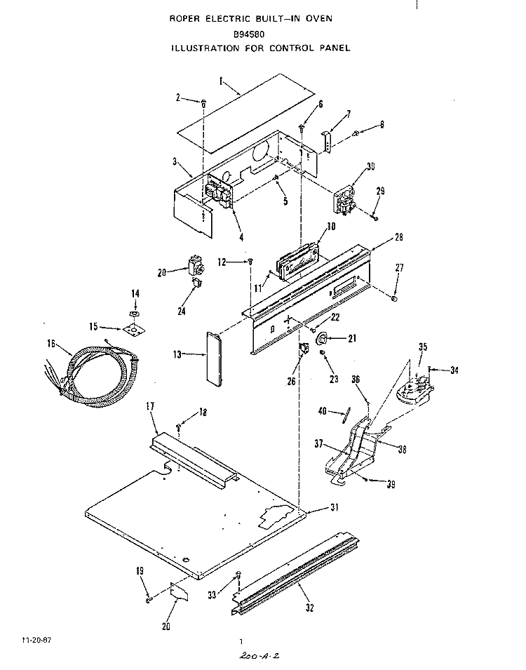 CONTROL PANEL , LIT/OPTIONAL Diagram and Parts List for B9458B0  Roper Wall Oven