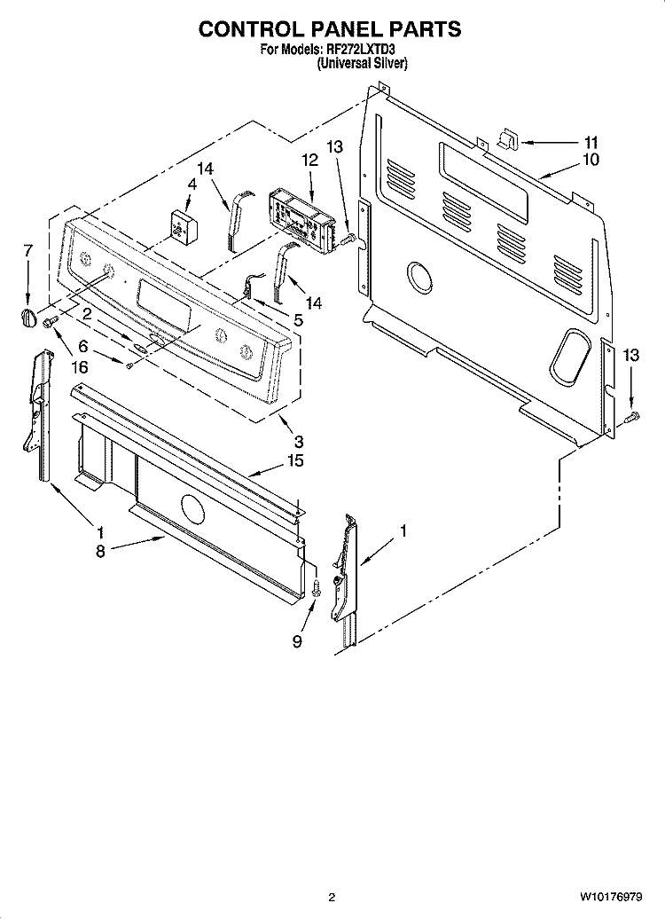 CONTROL PANEL PARTS Diagram and Parts List for RF272LXTD3  Whirlpool Range
