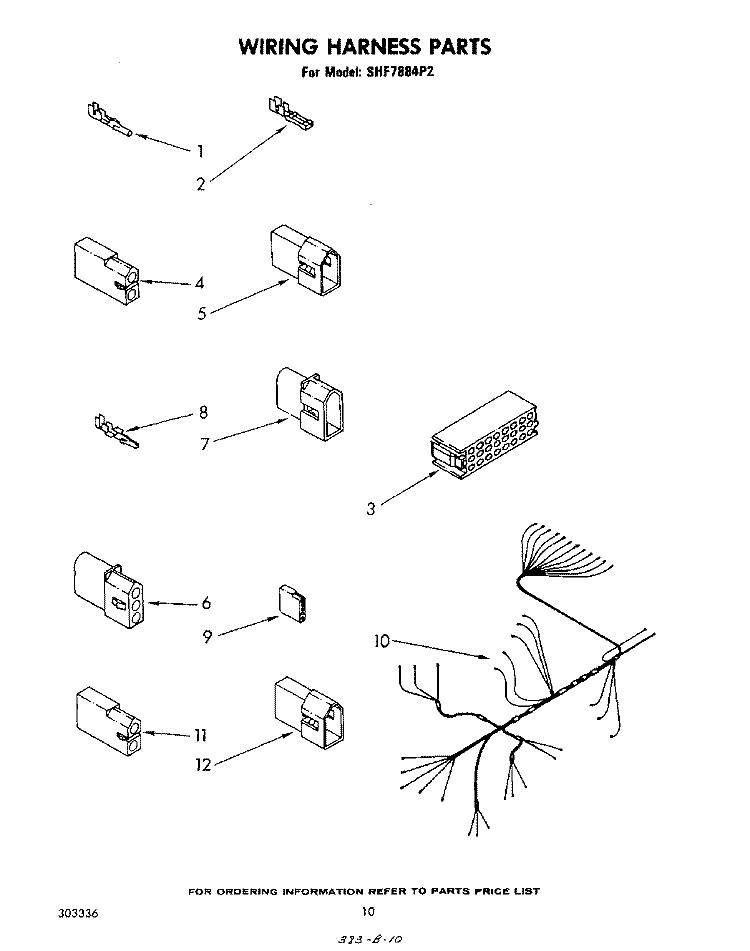 WIRING HARNESS Diagram and Parts List for SHF7884P2  Whirlpool Dishwasher