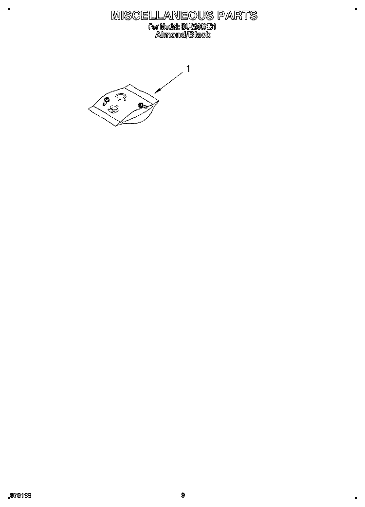 MISCELLANEOUS, LIT/OPTIONAL Diagram and Parts List for DU8900XB1  Whirlpool Dishwasher