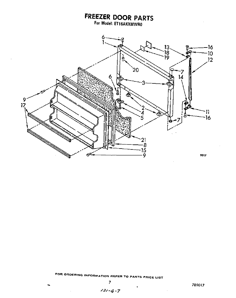 FREEZER DOOR Diagram and Parts List for ET16AKXMWR0  Whirlpool Refrigerator