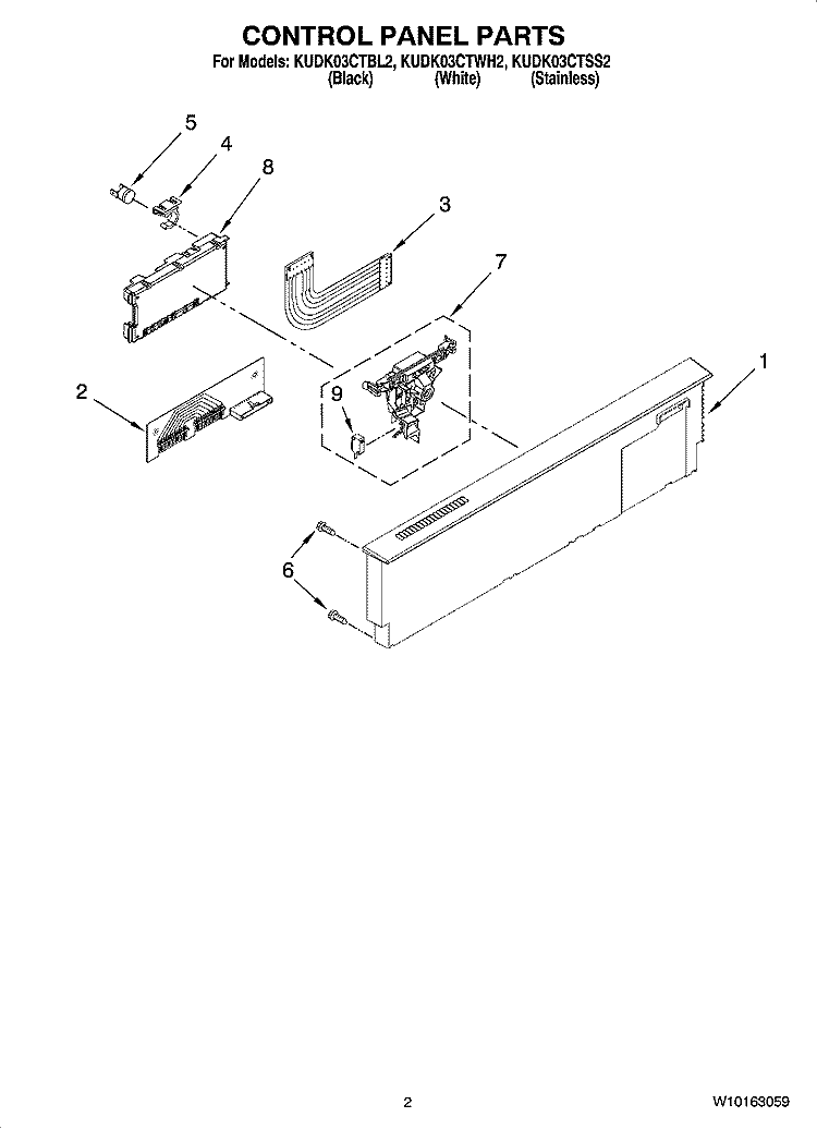 CONTROL PANEL PARTS Diagram and Parts List for KUDK03CTSS2  KitchenAid Dishwasher