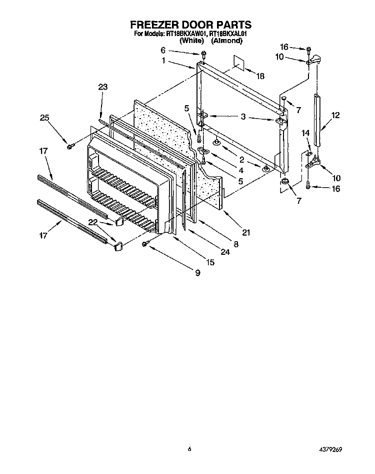 FREEZER DOOR Diagram and Parts List for RT18BKXAW01  Roper Refrigerator
