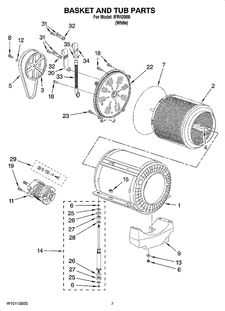 BASKET AND TUB PARTS Diagram and Parts List for IFR42000  Inglis Washer