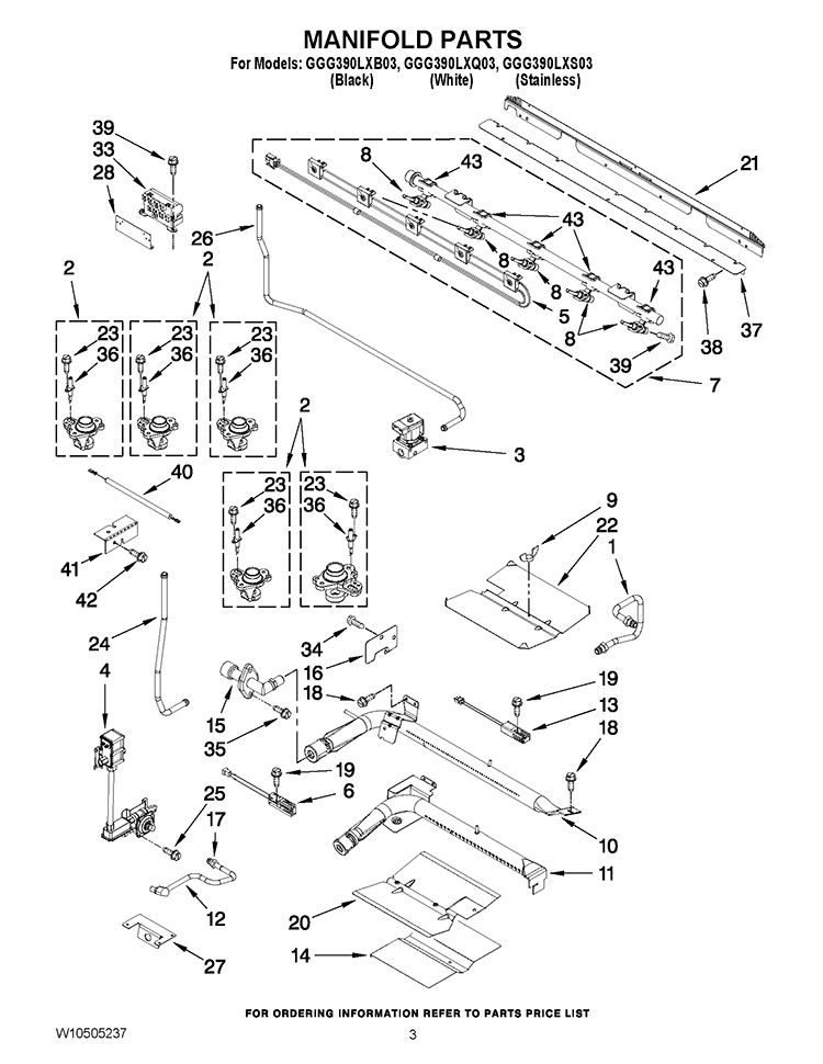 MANIFOLD PARTS Diagram and Parts List for GGG390LXB03  Whirlpool Range