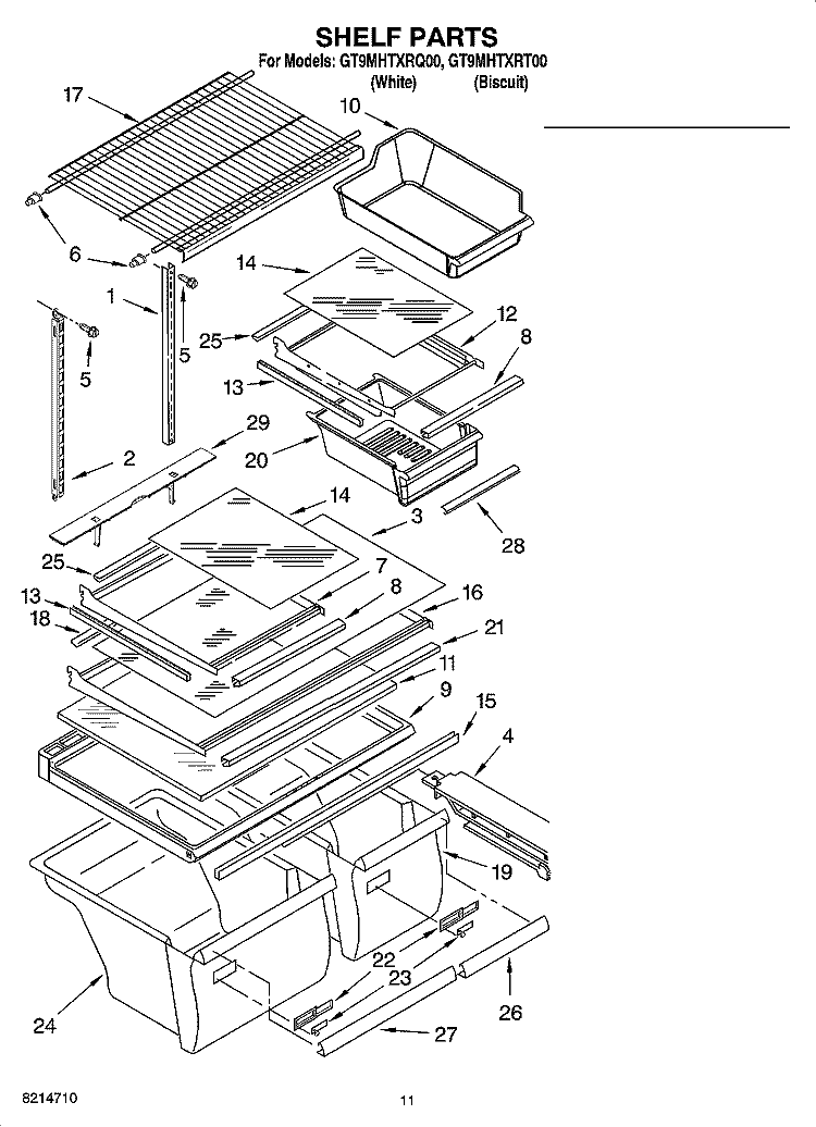 SHELF PARTS Diagram and Parts List for GT9MHTXRQ00  Whirlpool Refrigerator