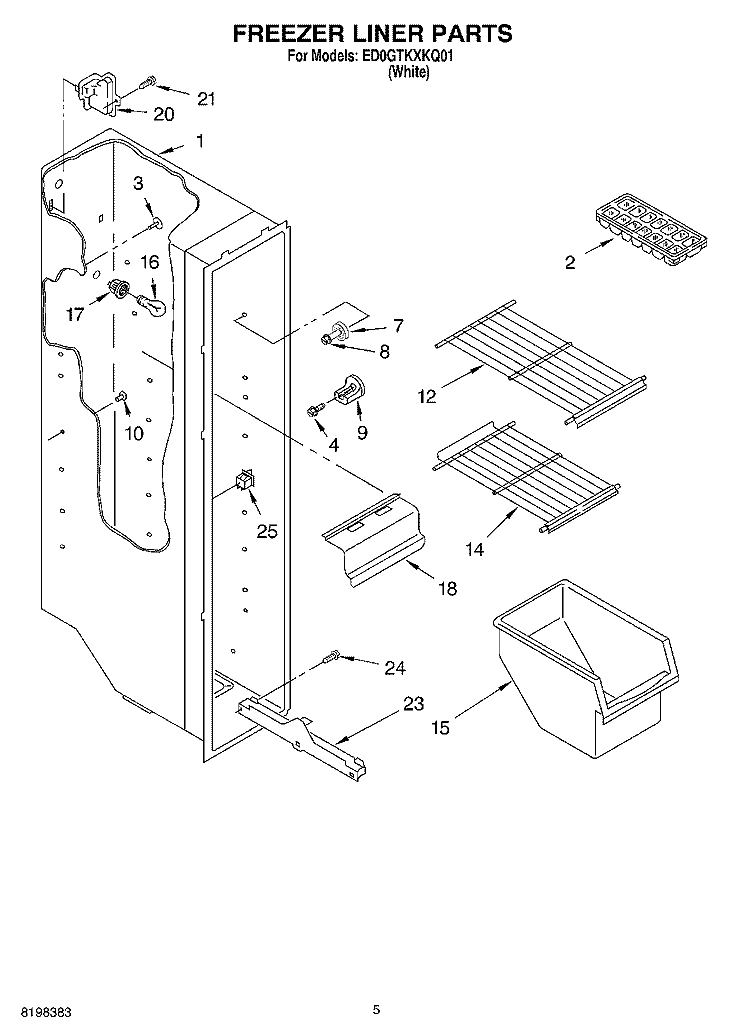 FREEZER LINER Diagram and Parts List for ED0GTKXKQ01  Whirlpool Refrigerator