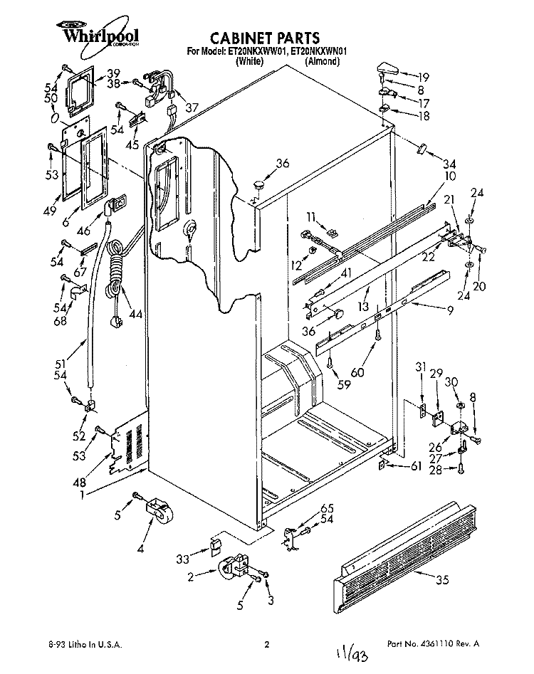 CABINET Diagram and Parts List for ET20NKXWN01  Whirlpool Refrigerator