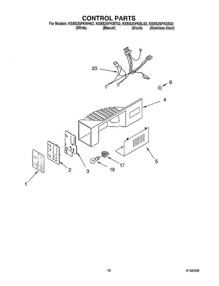 CONTROL PARTS Diagram and Parts List for KSBS25FKBL02  KitchenAid Refrigerator