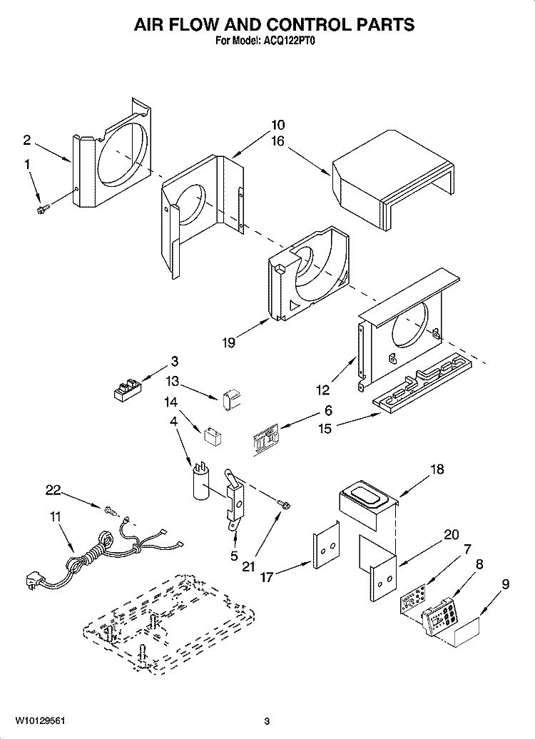 AIR FLOW AND CONTROL PARTS Diagram and Parts List for ACQ122PT0  Whirlpool Air Conditioner
