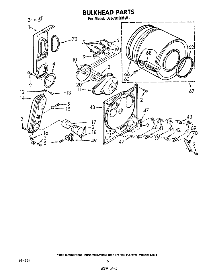 BULKHEAD Diagram and Parts List for LG5781XMW1  Whirlpool Dryer