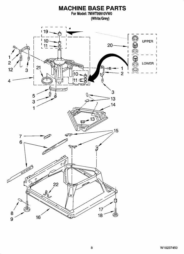 MACHINE BASE PARTS Diagram and Parts List for 7MWT99910VW0  Whirlpool Washer