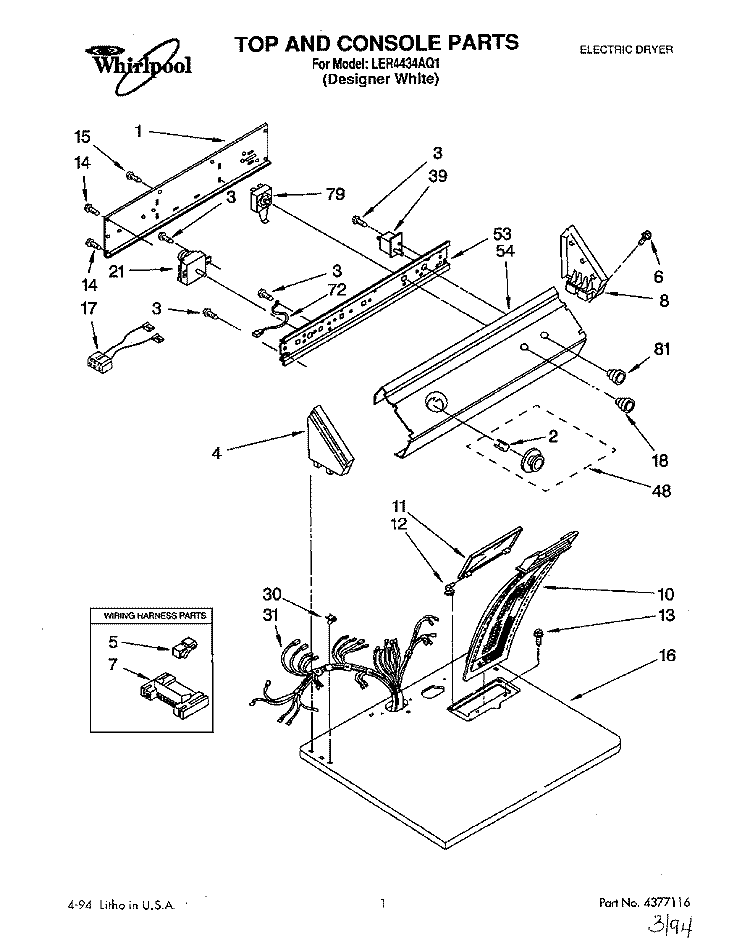 SECTION Diagram and Parts List for LER4434AQ1  Whirlpool Dryer