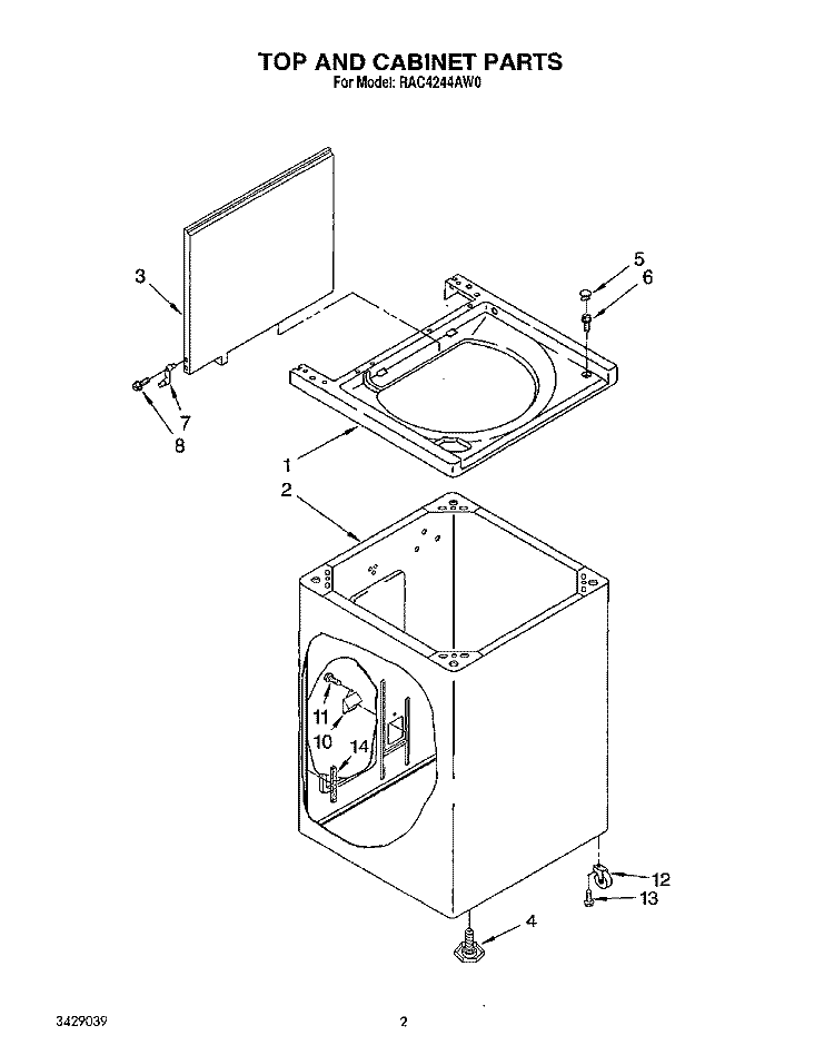 TOP AND CABINET, LIT/OPTIONAL Diagram and Parts List for RAC4244AL0  Whirlpool Washer