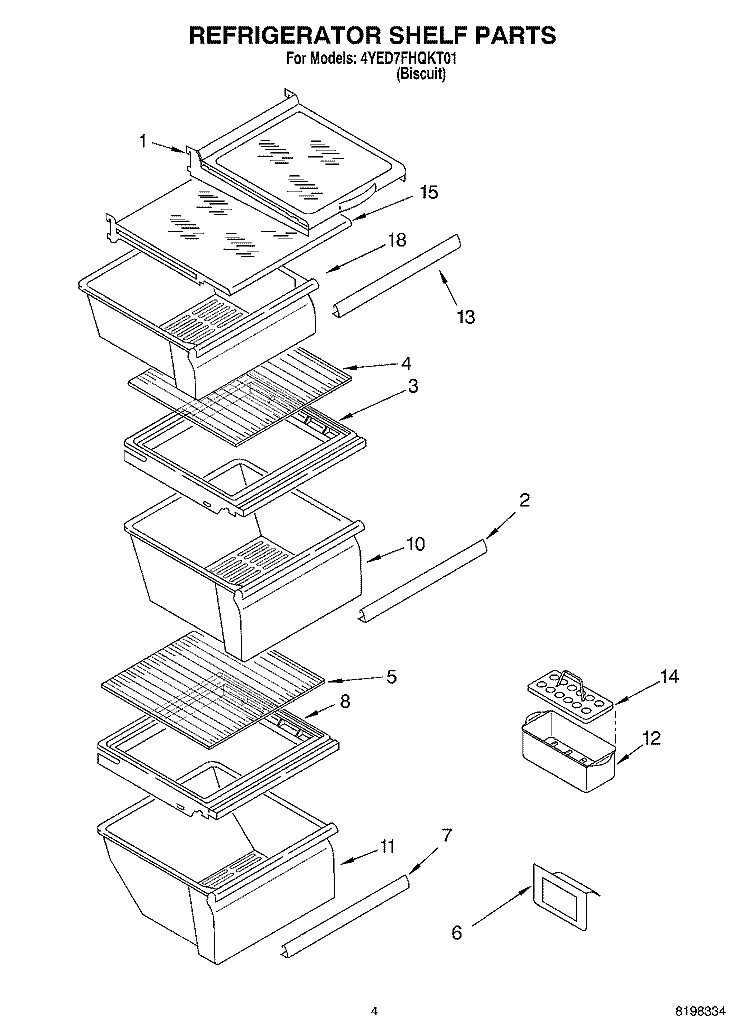 REFRIGERATOR SHELF Diagram and Parts List for 4YED7FHQKT01  Whirlpool Refrigerator
