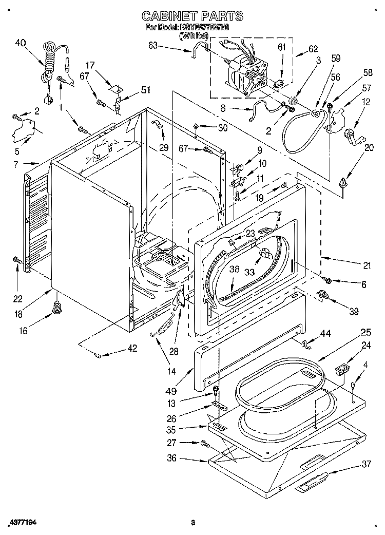 CABINET Diagram and Parts List for KGYE677BWH0  KitchenAid Dryer