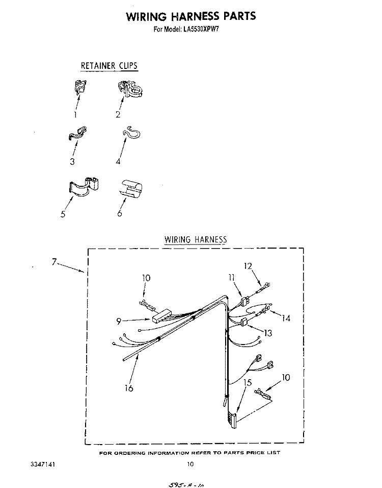 WIRING HARNESS Diagram and Parts List for LA5530XPW7  Whirlpool Washer